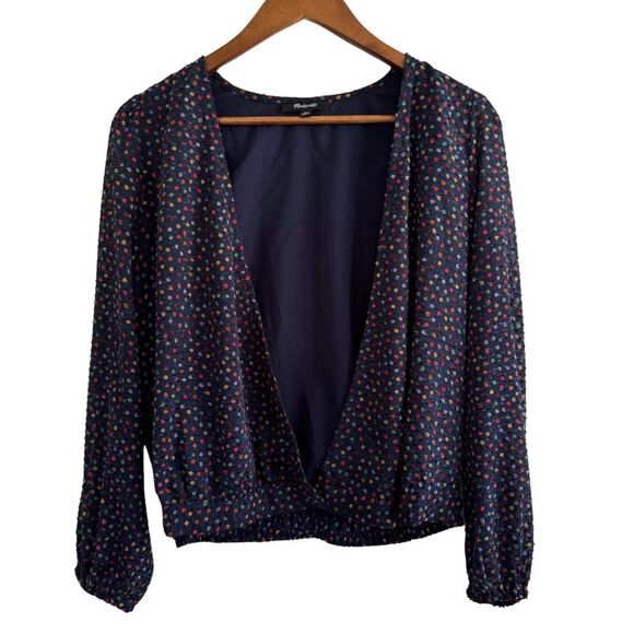 Women's Navy Polka Dot Blouse - Picture 4 of 14